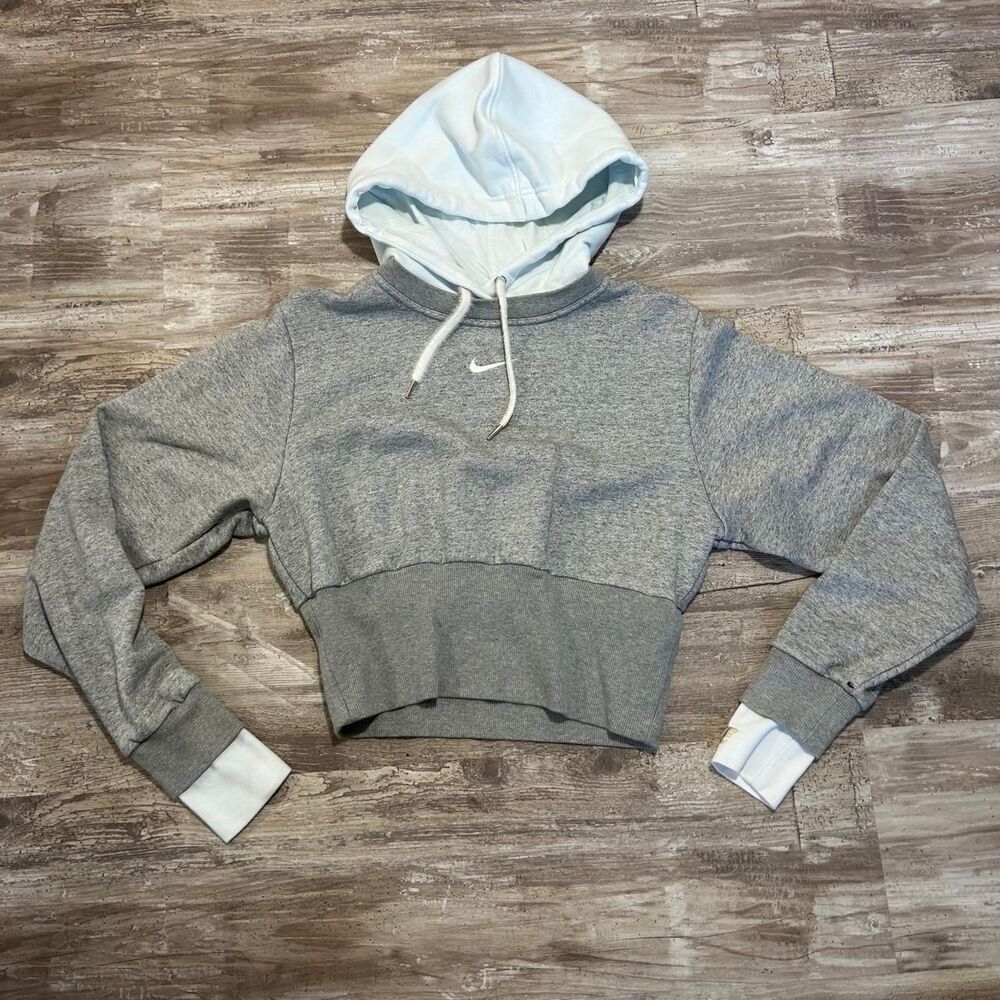 Nike Women's gray + light blue cropped streetwear sporty hoodie